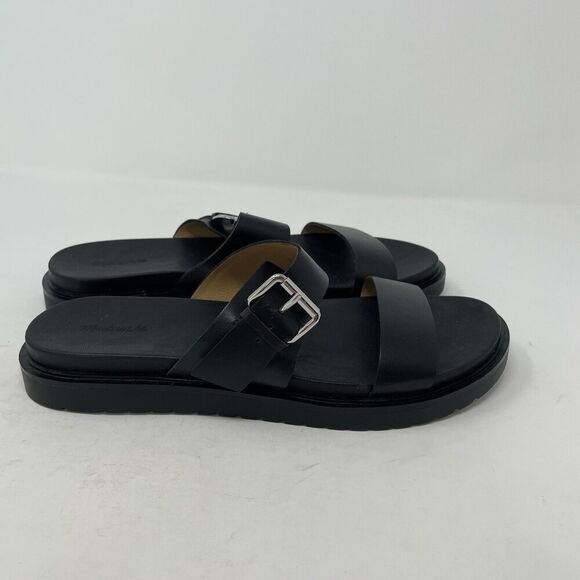 MADEWELL The Dee Slide Sandals Women 10 Black Leather NEW Double Strap NP292 - Picture 8 of 12